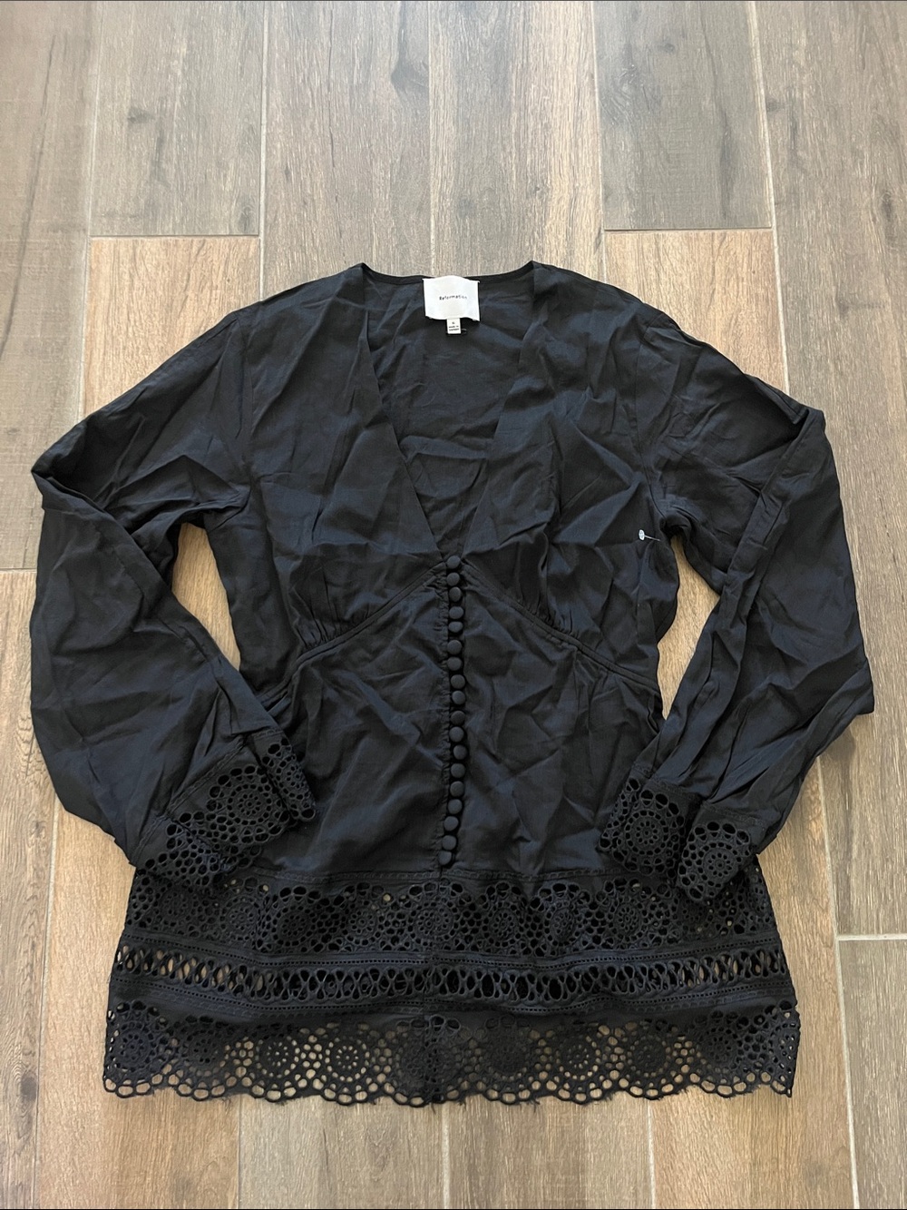 NEW Reformation Nadia Lace Long Sleeve Top Size 6 - Picture 2 of 7